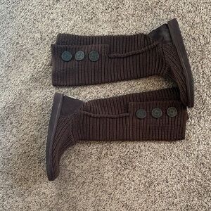 UGG Chocolate Knit Boots with Button Accents
